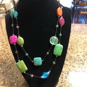 Premier Designs multi-color stone and glass bead necklace